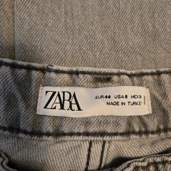 Zara Pleated Baggy Wide Leg Jeans Gray Size 8 90's Grunge Skate Casual Loose - Picture 8 of 8